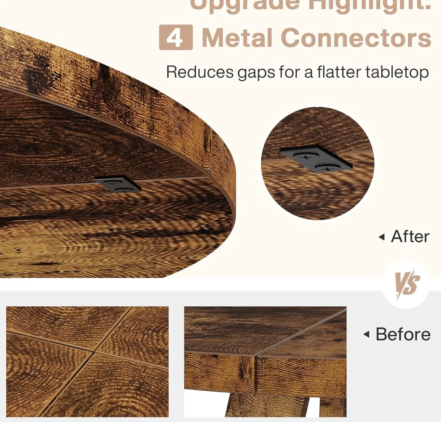 47-Inch Round Farmhouse Dining Table for 4–6 with Cross-Style Pedestal Base