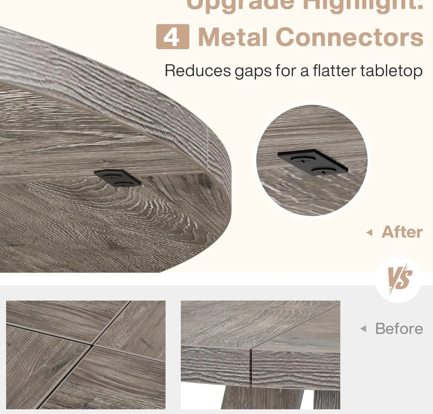47-Inch Round Farmhouse Dining Table for 4–6 with Cross-Style Pedestal Base