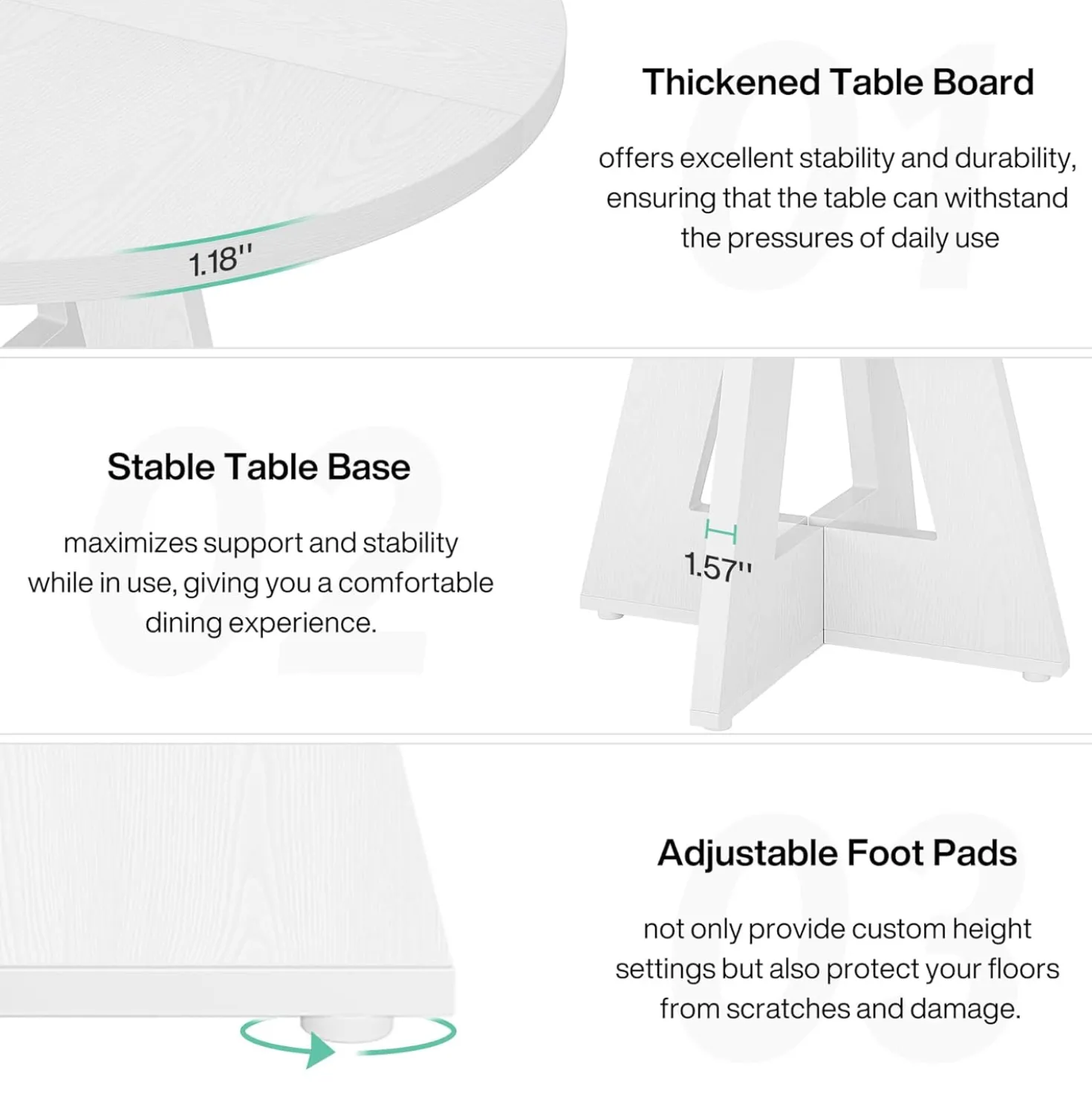 47-Inch Round Farmhouse Dining Table for 4–6 with Cross-Style Pedestal Base