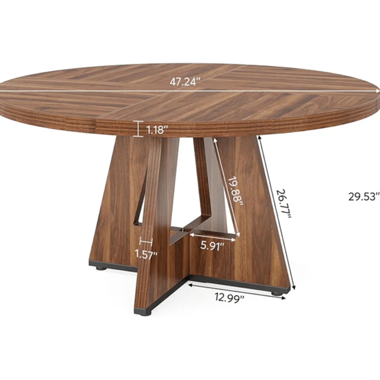47-Inch Round Farmhouse Dining Table for 4–6 with Cross-Style Pedestal Base