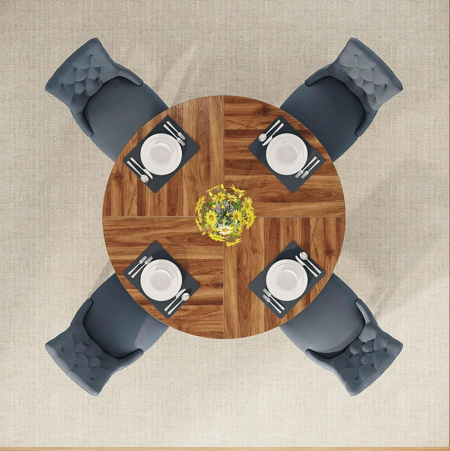 47-Inch Round Farmhouse Dining Table for 4–6 with Cross-Style Pedestal Base