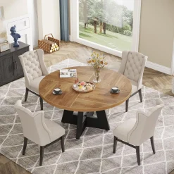 47-Inch Round Farmhouse Dining Table for 4–6 with Cross-Style Pedestal Base