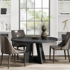 47-Inch Round Farmhouse Dining Table for 4–6 with Cross-Style Pedestal Base