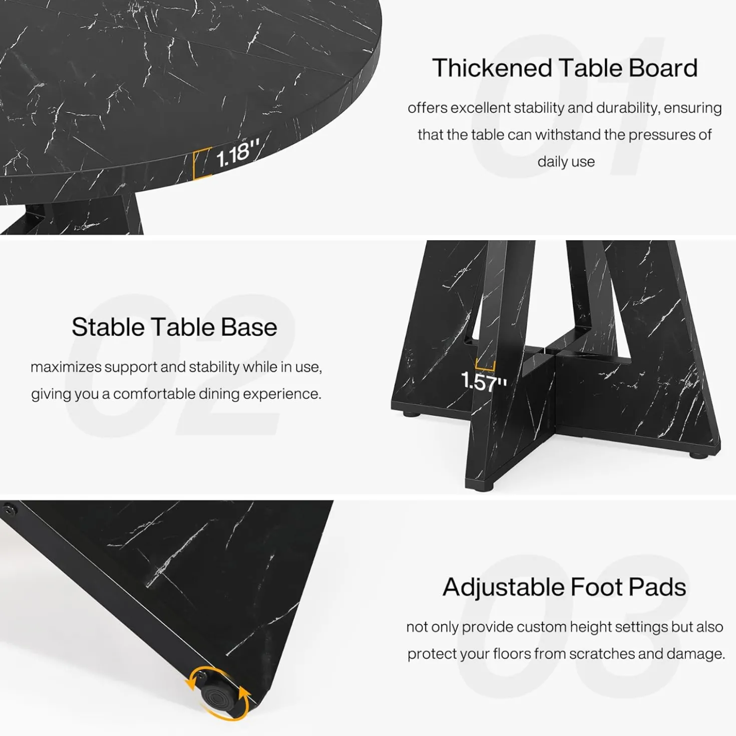 47-Inch Round Farmhouse Dining Table for 4–6 with Cross-Style Pedestal Base