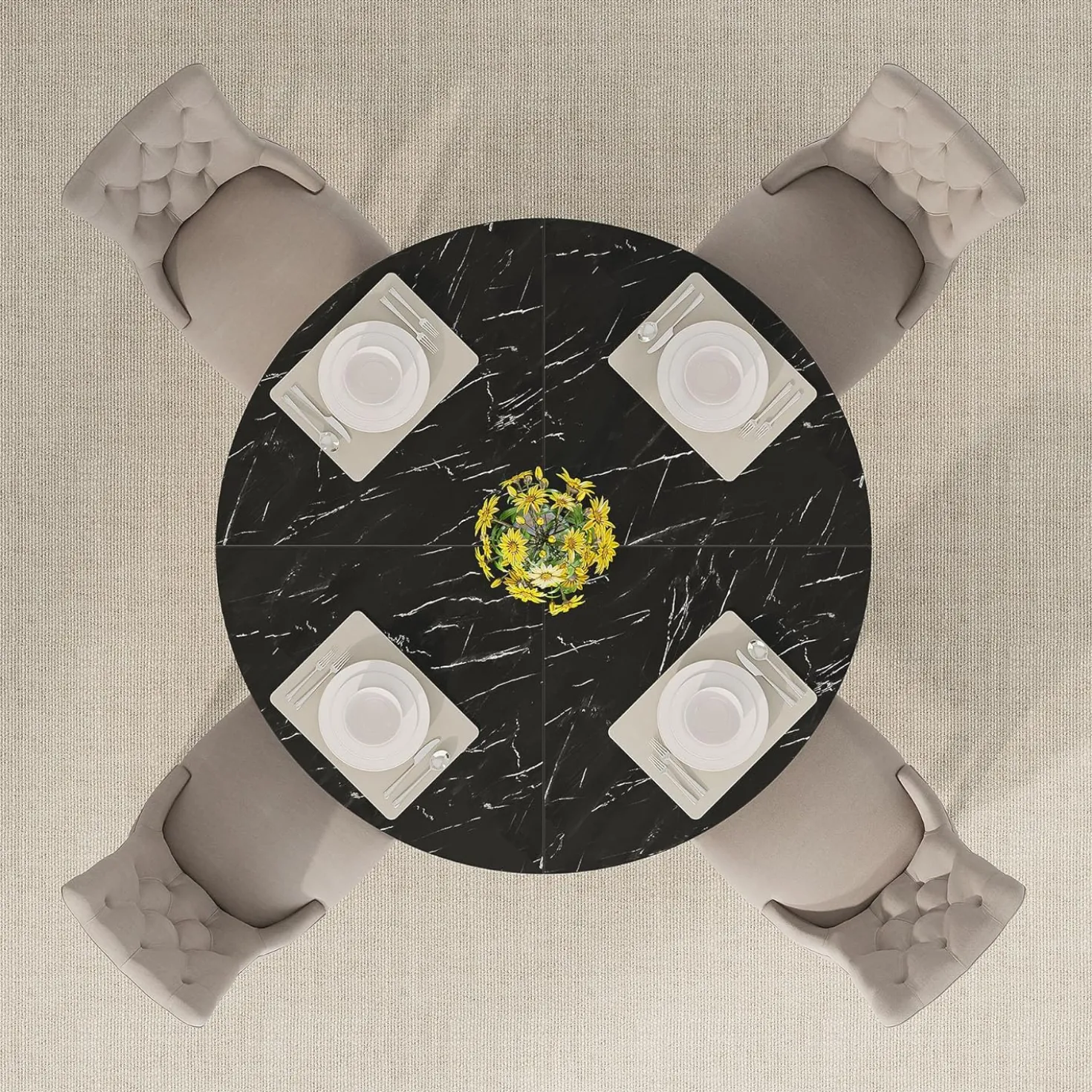 47-Inch Round Farmhouse Dining Table for 4–6 with Cross-Style Pedestal Base