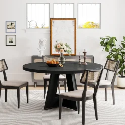 47-Inch Round Farmhouse Dining Table for 4–6 with Cross-Style Pedestal Base