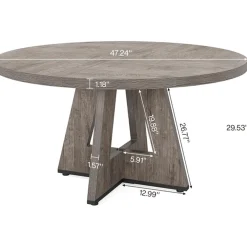 47-Inch Round Farmhouse Dining Table for 4–6 with Cross-Style Pedestal Base