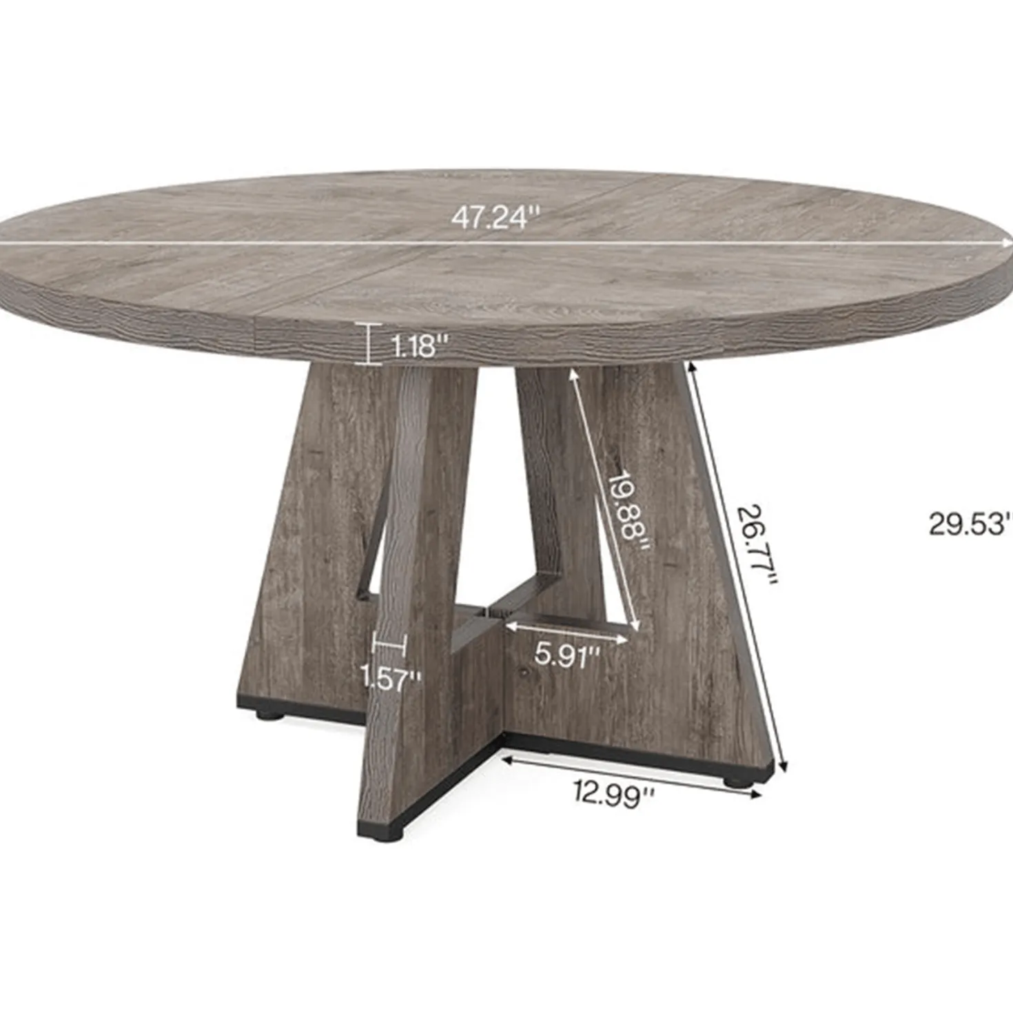 47-Inch Round Farmhouse Dining Table for 4–6 with Cross-Style Pedestal Base