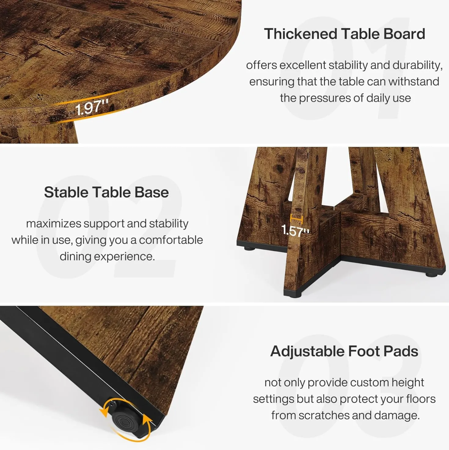 47-Inch Round Farmhouse Dining Table for 4–6 with Cross-Style Pedestal Base