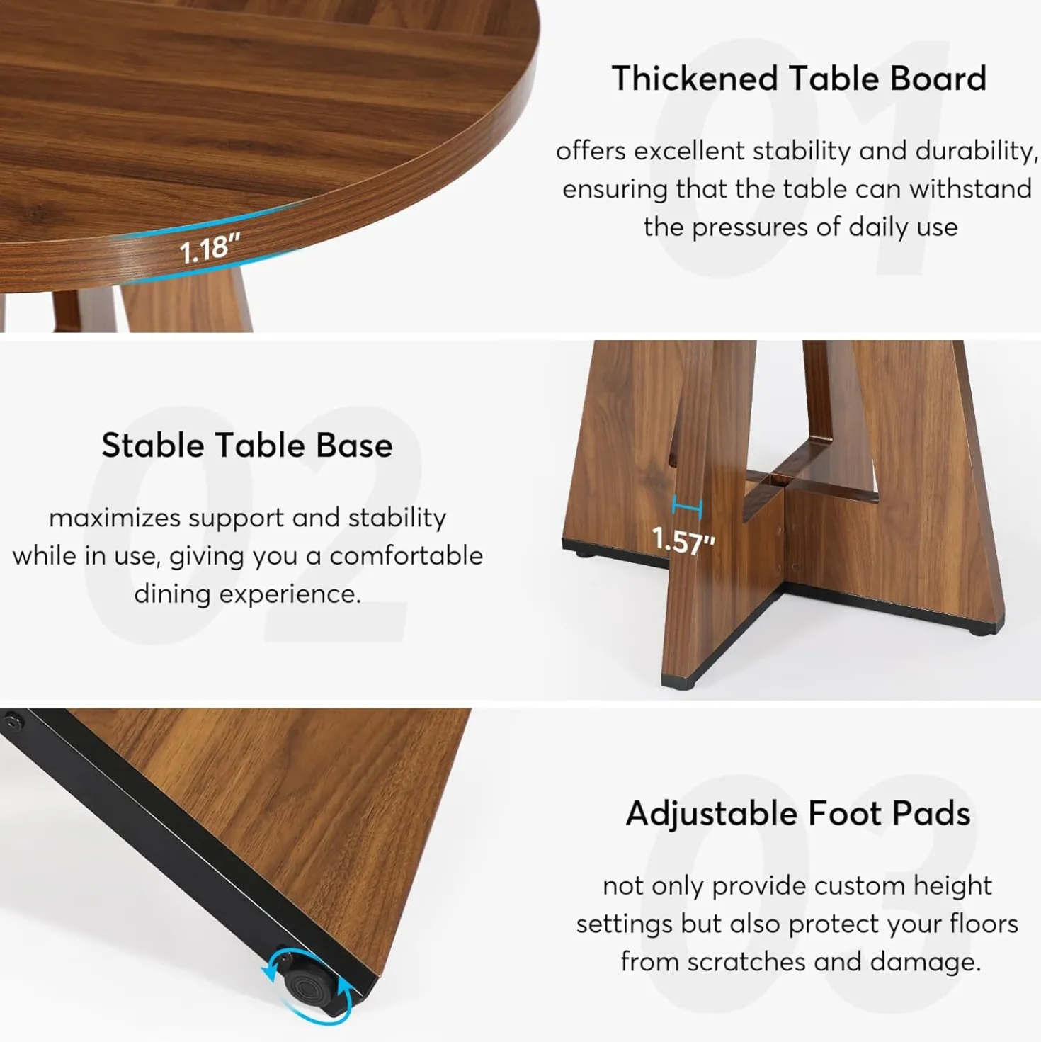 47-Inch Round Farmhouse Dining Table for 4–6 with Cross-Style Pedestal Base