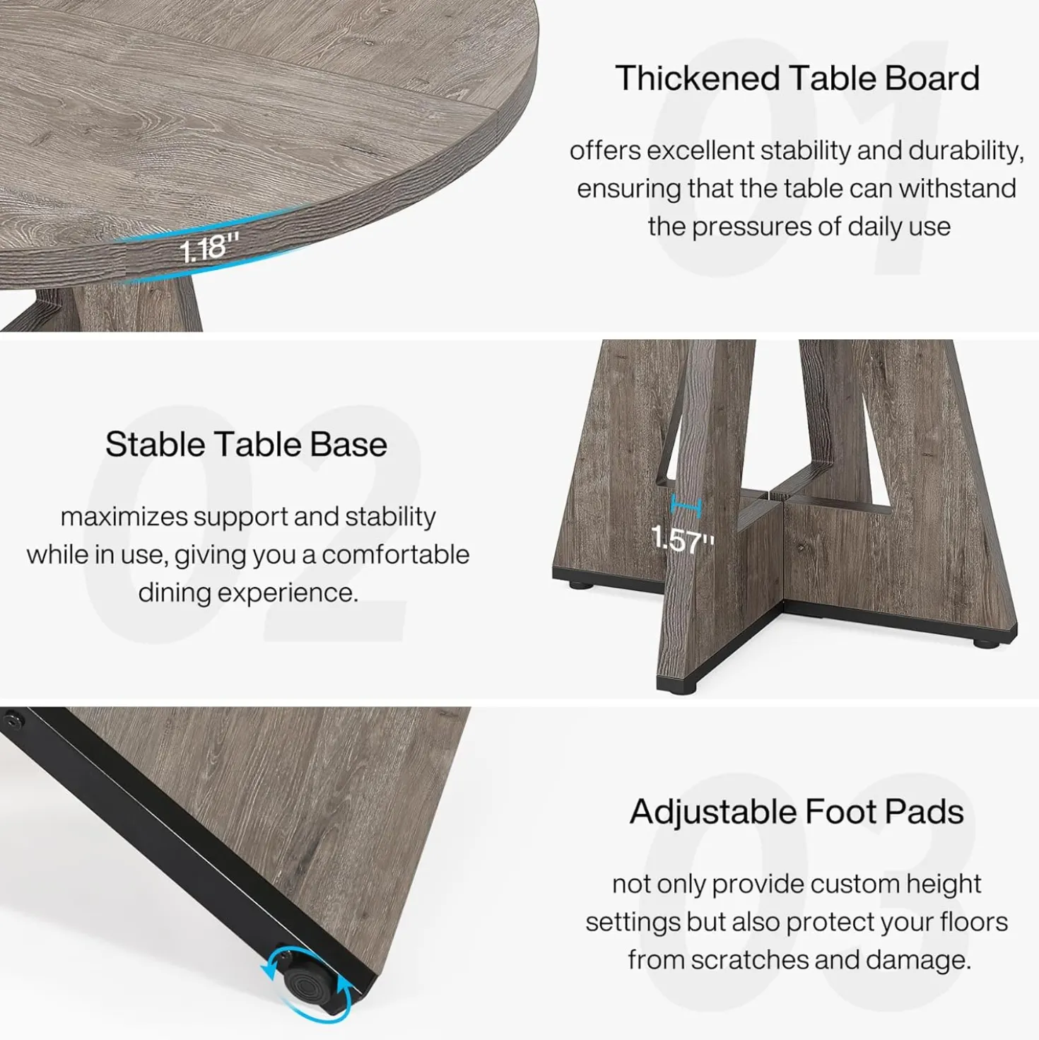47-Inch Round Farmhouse Dining Table for 4–6 with Cross-Style Pedestal Base