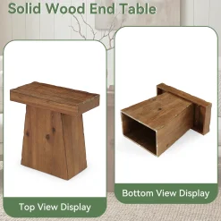 23.6-Inch Solid Wood End Table with Trapezoid Base, Small Walnut Side Taable for Living Room