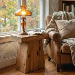 23.6-Inch Solid Wood End Table with Trapezoid Base, Small Walnut Side Taable for Living Room