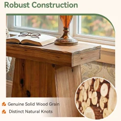 23.6-Inch Solid Wood End Table with Trapezoid Base, Small Walnut Side Taable for Living Room