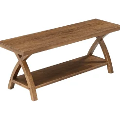 47.2-Inch Solid Wood Entryway Bench with Shoe Storage, 2-Tier Rustic Indoor End of Bed Bench