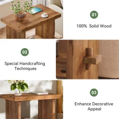 23.62-Inch Solid Wood Nightstand with Storage, Farmhouse Bedside Table with Wooden Base for Bedroom