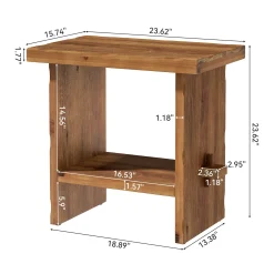 23.62-Inch Solid Wood Nightstand with Storage, Farmhouse Bedside Table with Wooden Base for Bedroom