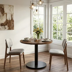 31.5-Inch Solid Wood Round Dining Table with Metal Pedestal Base, Small Kitchen Table for 2-4 People (Only Table)