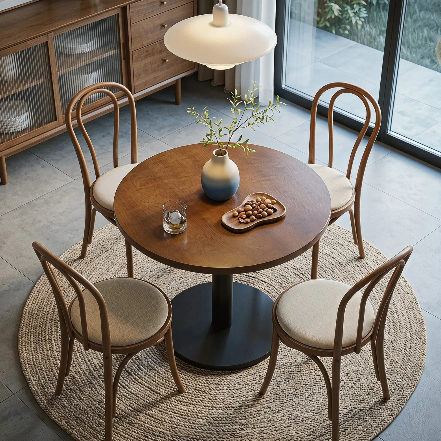 31.5-Inch Solid Wood Round Dining Table with Metal Pedestal Base, Small Kitchen Table for 2-4 People (Only Table)