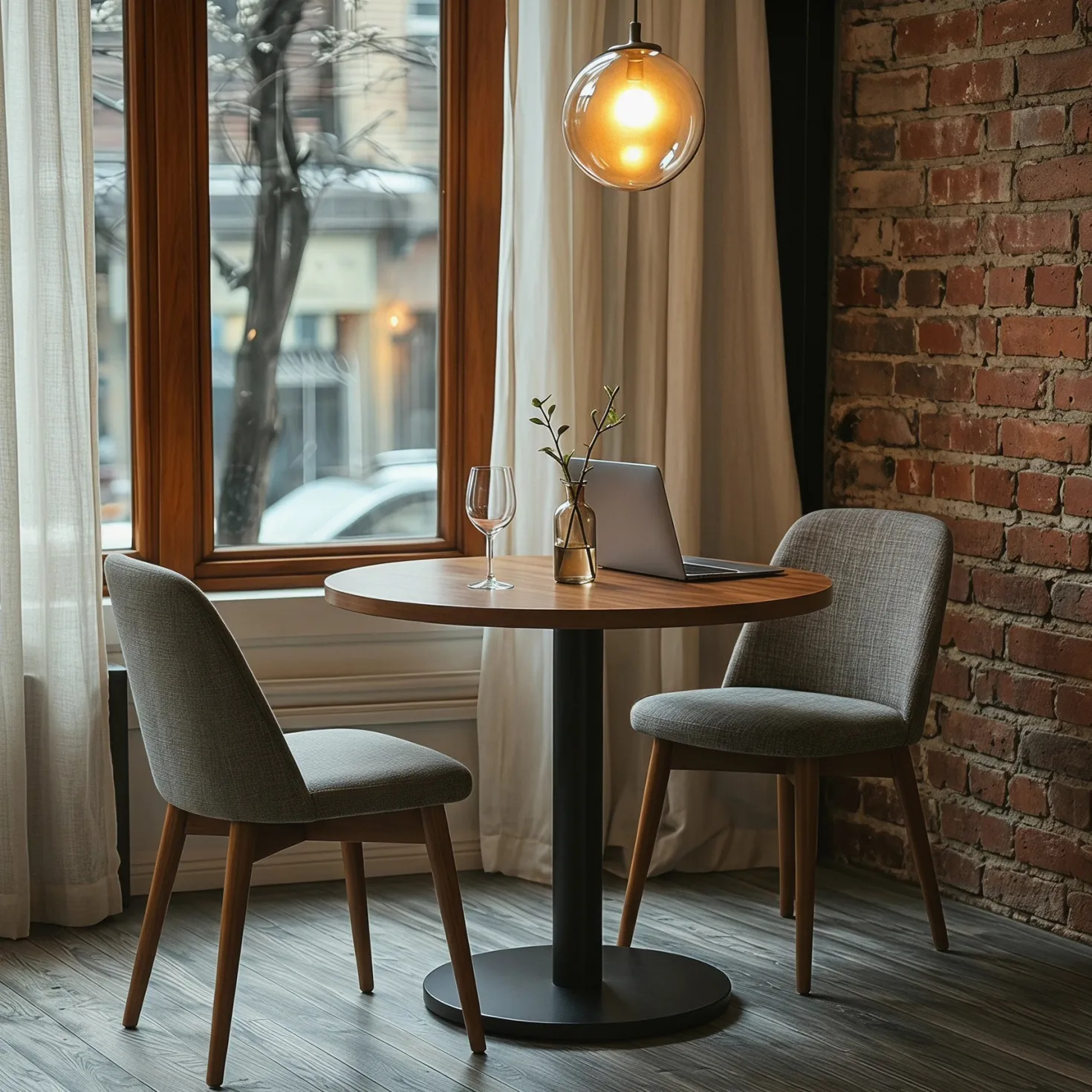 31.5-Inch Solid Wood Round Dining Table with Metal Pedestal Base, Small Kitchen Table for 2-4 People (Only Table)