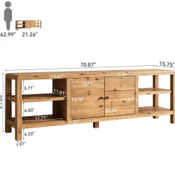 70.9-Inch Solid Wood TV Stand with Door and Storage Shelves, Farmhouse Entertainment Center for TVs up to 80 Inches