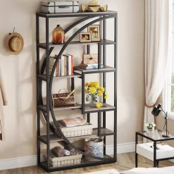 Industrial Bookshelf Bookcase with 8 Open Storage Shelf