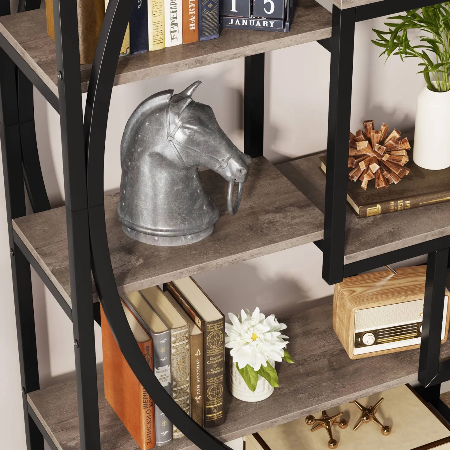 Industrial Bookshelf Bookcase with 8 Open Storage Shelf