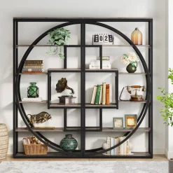 Industrial Bookshelf Bookcase with 8 Open Storage Shelf
