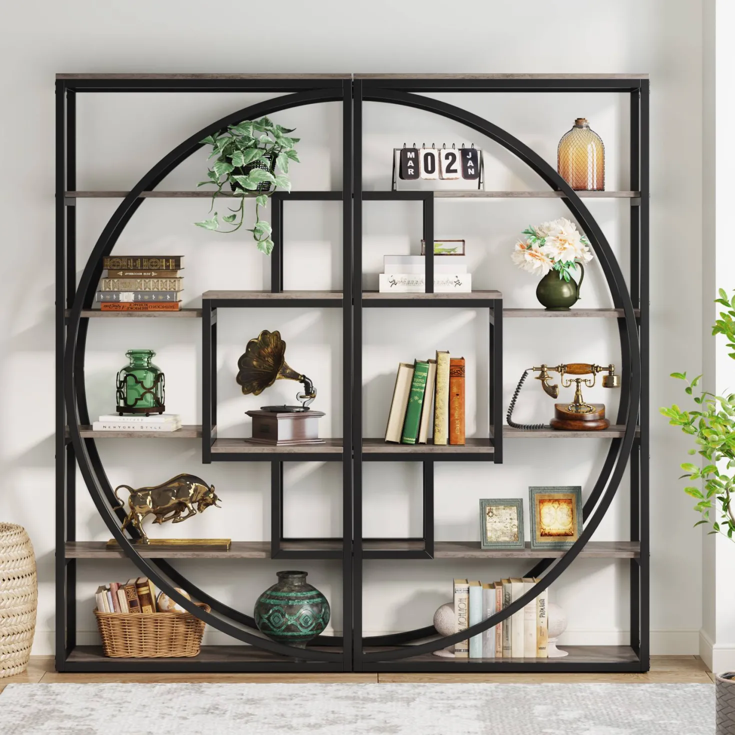 Industrial Bookshelf Bookcase with 8 Open Storage Shelf