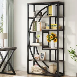 Industrial Bookshelf Bookcase with 8 Open Storage Shelf