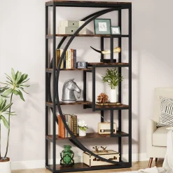 Industrial Bookshelf Bookcase with 8 Open Storage Shelf