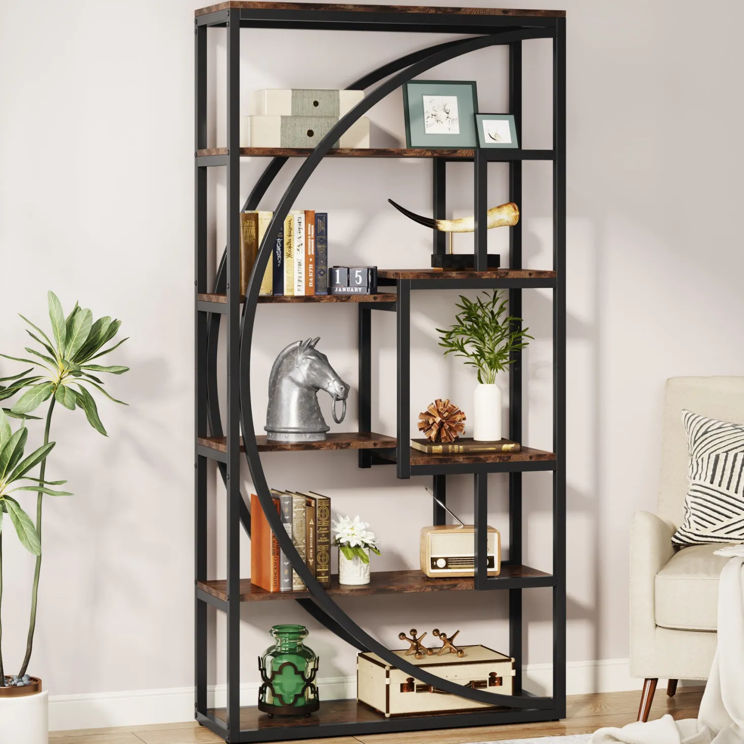 Industrial Bookshelf Bookcase with 8 Open Storage Shelf