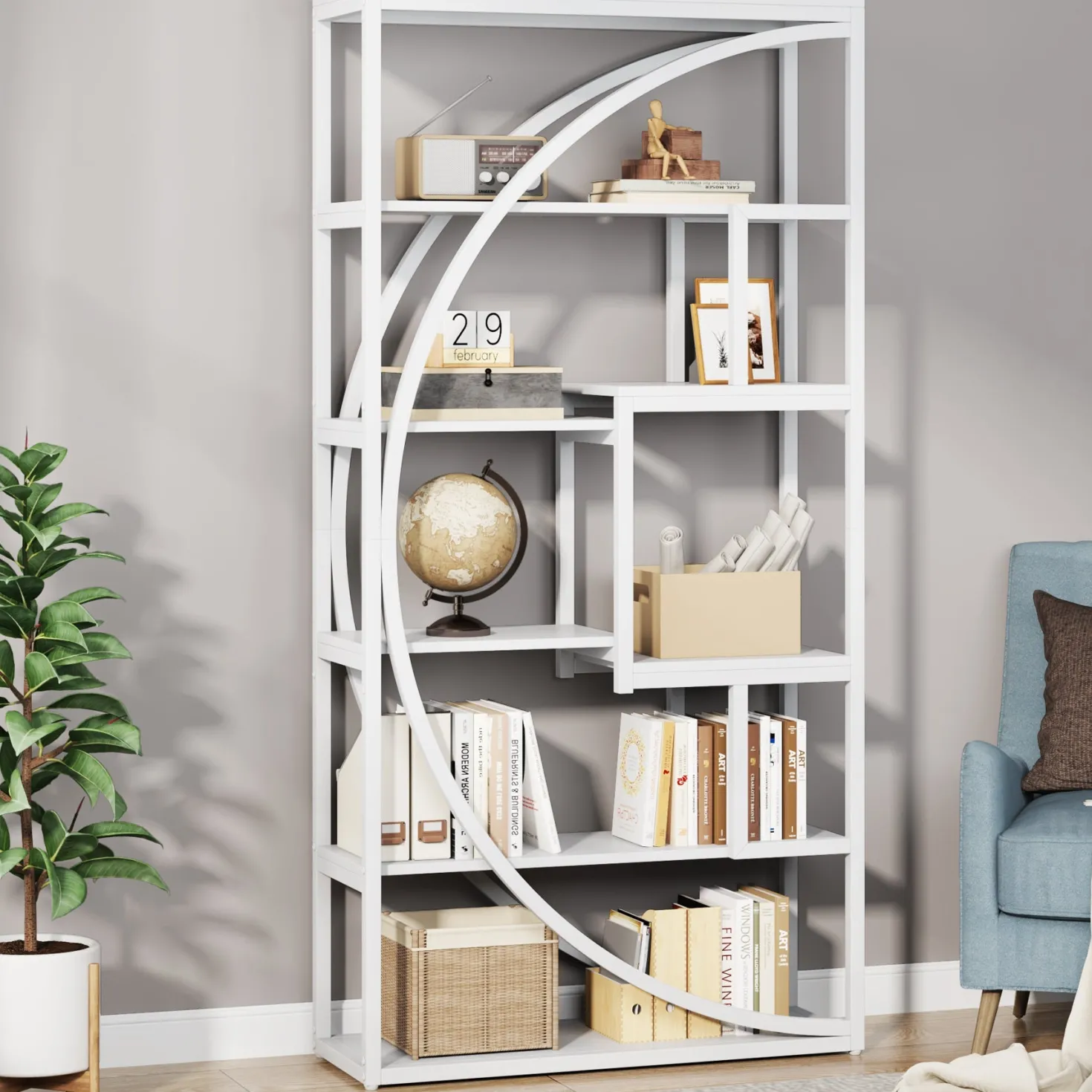 Industrial Bookshelf Bookcase with 8 Open Storage Shelf