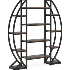 Industrial Bookshelf, Oval Triple Wide Etagere Bookcases Display Shelves