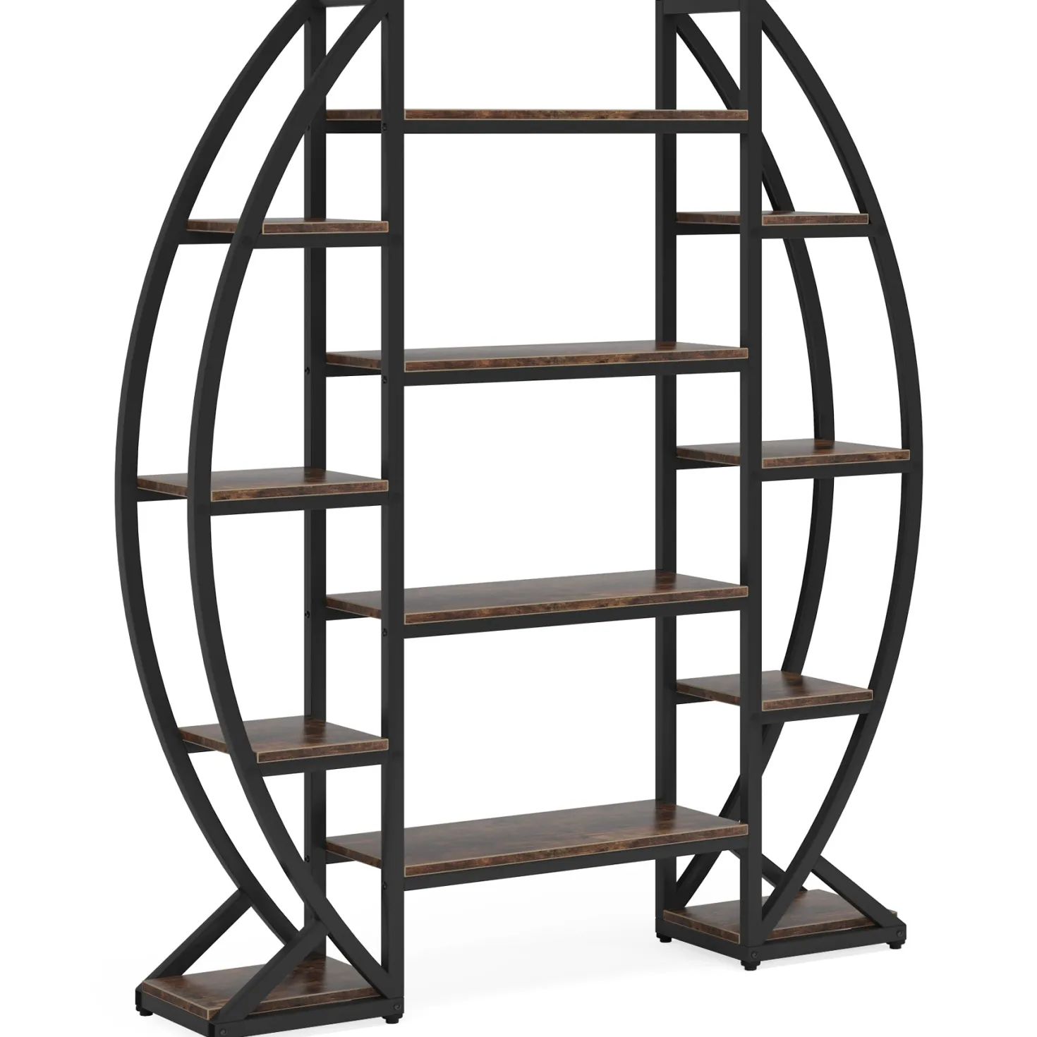 Industrial Bookshelf, Oval Triple Wide Etagere Bookcases Display Shelves