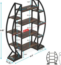 Industrial Bookshelf, Oval Triple Wide Etagere Bookcases Display Shelves