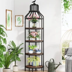 Industrial Bookshelf, 4-Tier Etagere Bookcase with Bird Cage Design