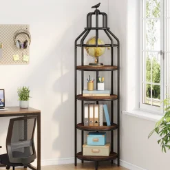 Industrial Bookshelf, 4-Tier Etagere Bookcase with Bird Cage Design