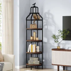 Industrial Bookshelf, 4-Tier Etagere Bookcase with Bird Cage Design