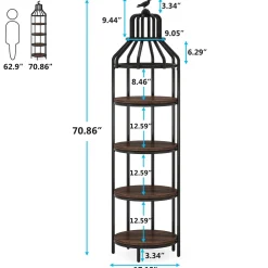 Industrial Bookshelf, 4-Tier Etagere Bookcase with Bird Cage Design