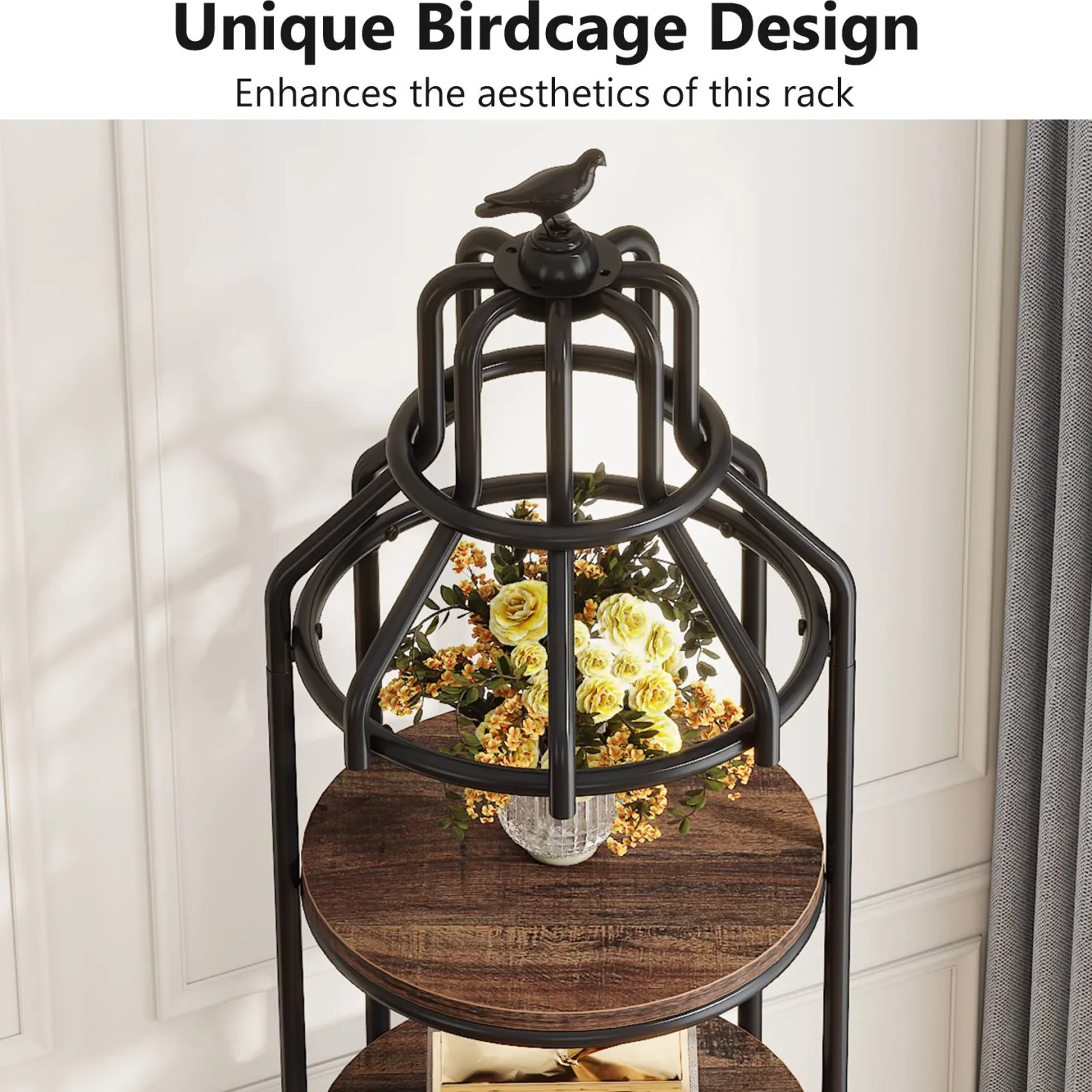 Industrial Bookshelf, 4-Tier Etagere Bookcase with Bird Cage Design