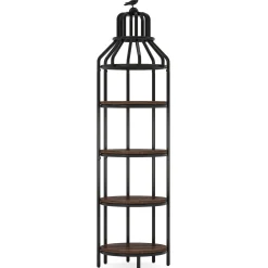 Industrial Bookshelf, 4-Tier Etagere Bookcase with Bird Cage Design