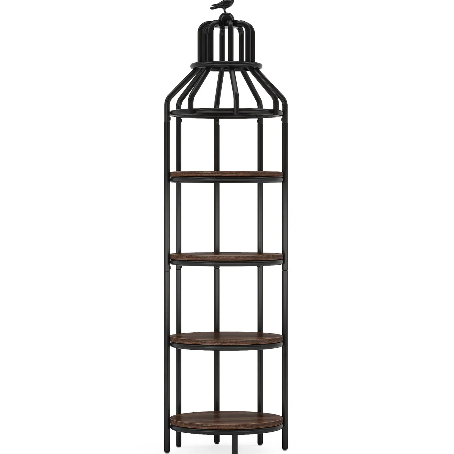 Industrial Bookshelf, 4-Tier Etagere Bookcase with Bird Cage Design