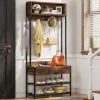 Industrial Coat Rack Shoe Bench, Entryway Hall Tree with Drawer & Hooks