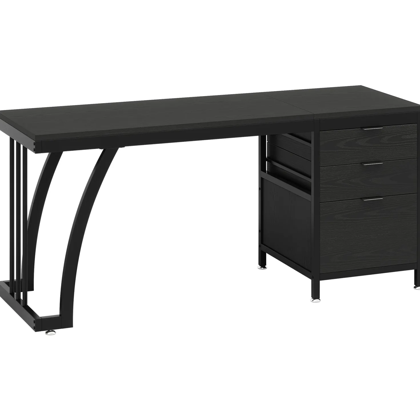 Industrial Computer Desk, 59" Study Desk with Reversible Drawer Cabinet