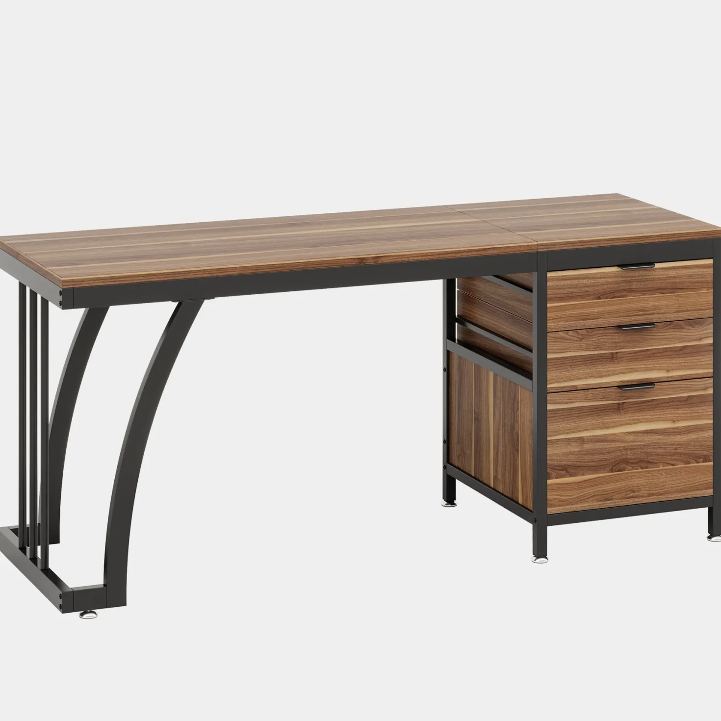 Industrial Computer Desk, 59" Study Desk with Reversible Drawer Cabinet