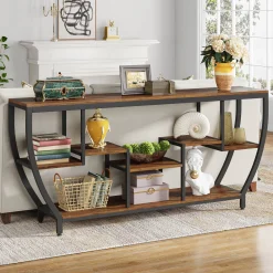 Industrial Console Table, 70.9" Entryway Sofa Table with Shelves