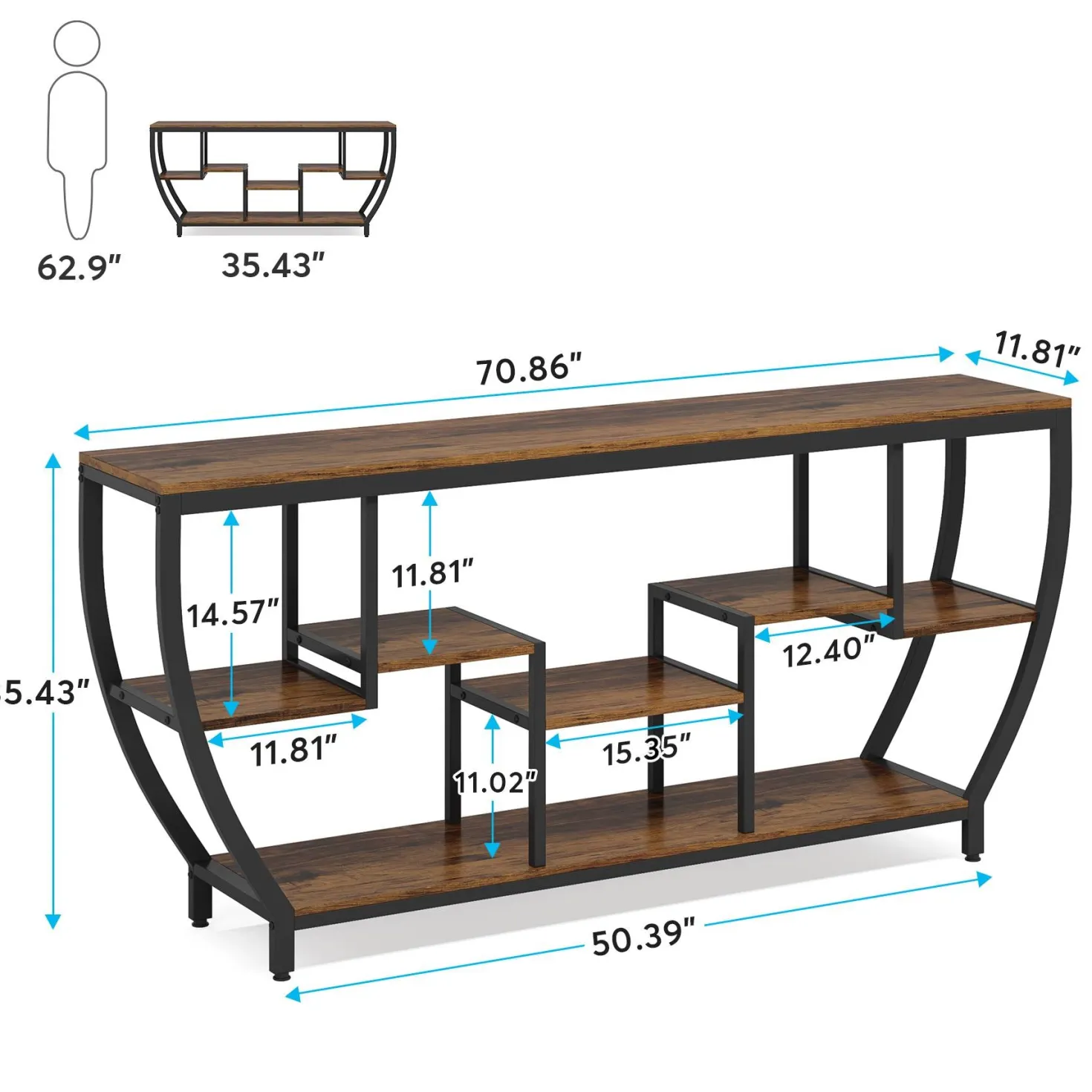Industrial Console Table, 70.9" Entryway Sofa Table with Shelves