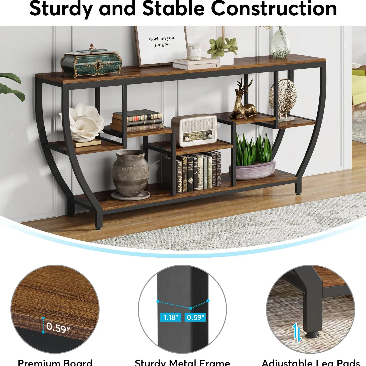 Industrial Console Table, 70.9" Entryway Sofa Table with Shelves