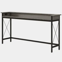 Industrial Console Table, 70.9" Sofa Table with Outlets and USB Ports
